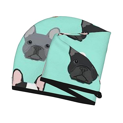 YoupO Französische Bulldogge Trockenes Haar Kappe Haartrocknen Hut mit Knöpfen Super Saugfähig Schnell Trocknendes Haar Handtuch Wrap Weiche Haar Hut für Frauen Trockenes Haar Turban für nasses