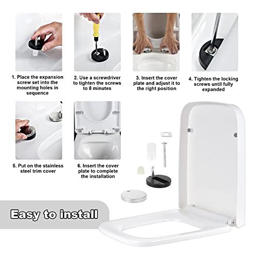 Kinsinder Quadratischer Form Toilettendeckel, WC Sitz mit Absenkautomatik, Toilettensitz Klodeckel Klobrille mit Quick Release Funktion für einfache Montage & Reinigung