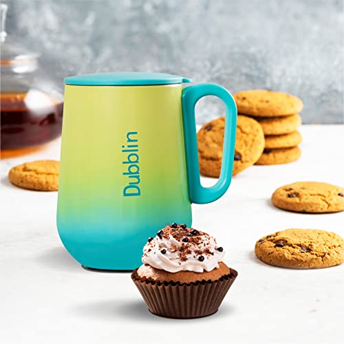 Image of DUBBLIN Rugby Stainless Steel Unbreakable Tea Coffee Mug Double Wall with Handle and Lid, Wide Mouth Mug Keeps Beverages Hot & Cold 270 ML Blue