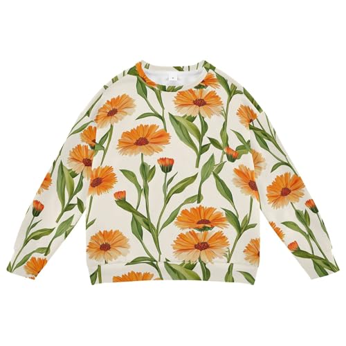 JUNZAN Beauty Calendula White Big Boys Hooded Sweatshirt Crewneck Boys Sweat Shirt Camping 4T