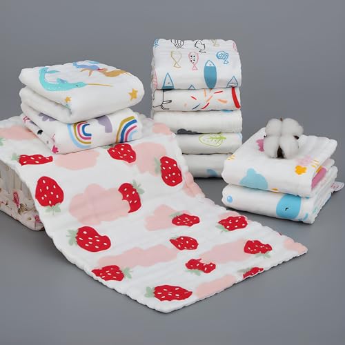 Image of Pack of 5 large Muslin Burp Cloths for Baby | 6 Layer Soft Cotton Burping Cloth for NewBorn | Muslin Napkins for New Born Baby | Wash Cloth Napkins for Kids | Face Towel for Kids 25*40 cm (Multiprint)