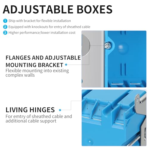 YQXIUTE 2 Gang Adjustable Plastic Outlet Box, 34 cu. in., Blue, 12 Pack by YQXIUTE - Used condition - Image 5
