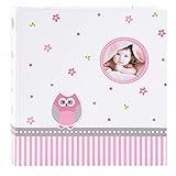 goldbuch 15328 Babyalbum mit Fensterausschnitt, Babyworld Eule, 30 x 31 cm, Baby Fotoalbum mit 60 weiße Blankoseiten & 4 illustrierten Seiten und Pergamin, Laminierter Kunstdruck, Weiß / Rosa