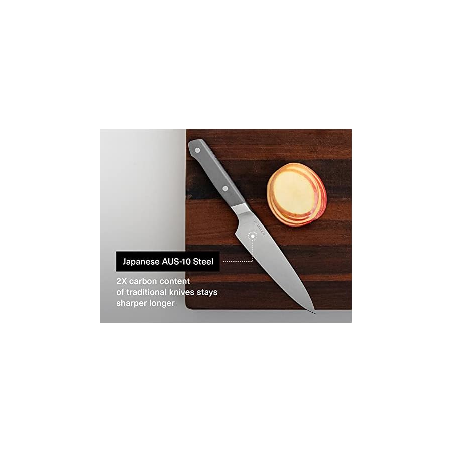 Misen 5.5 Inch Utility Knife - High Carbon Stainless Steel Kitchen Knife for Chopping and Slicing - Ergonomic Design for Culinary & Professional Chefs - Medium-Sized - Gray