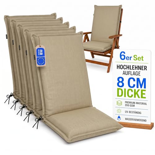 Pillows24 Hochlehner Auflagen 6er Set 120x50x8cm, Wasserabweisend & UV-fest