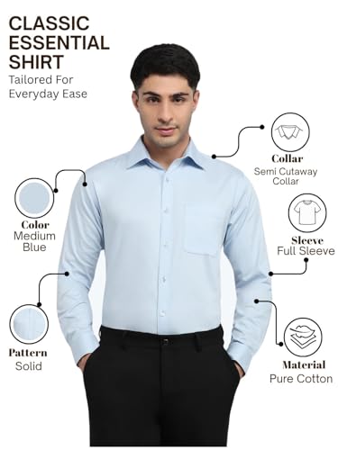 Image of Raymond Men Slim Fit Solid Pattern Pure Cotton Semi Cutaway Collar Full Sleeve Formal Shirt