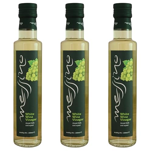 Messino Vinaigre de Vin Blanc Grec Authentique – Pack de 3 x 250 ml (750 ml) – Sans Sucre Ajouté, Saveur Élégante et Distinctive, Convient Végétariens et...