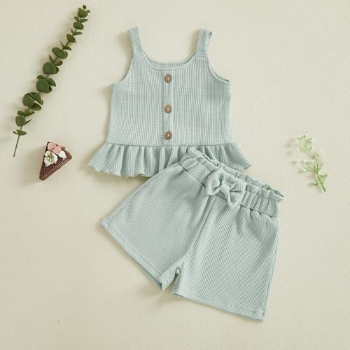 Image of Little Toddler Kids Girl Clothes Set 1-8 Years Summer Outfits Solid Color Tank Tops & Shorts