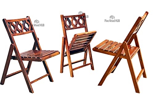 Image of Wooden Folding Chair Set of 2 | Portable Foldable Dining Chairs for Balcony, Patio, Living & Drawing Room (Brown, Set of 2 Chairs)