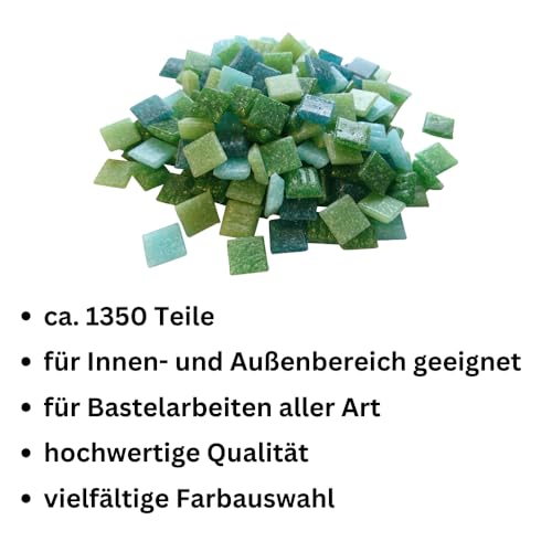 Zimasi Glasmosaik 900 g – Glassteine zum Basteln & DIY im Grünmix – Bastelset mit Mosaiksteinen für Erwachsene & Kinder– Robuste Mosaiksteine für kreative Projekte [ca. 1350 Stück, 1x1 cm] Grünmix