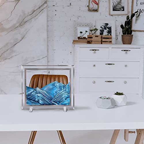 Image of NYRWANA Moving Sand Art Picture Glass Liquid Wall Painting 3D Deep Sea Sandscape Natural Landscape in Motion Display Flowing Sand Frame Relaxing Home Decor (12 inch, Blue)