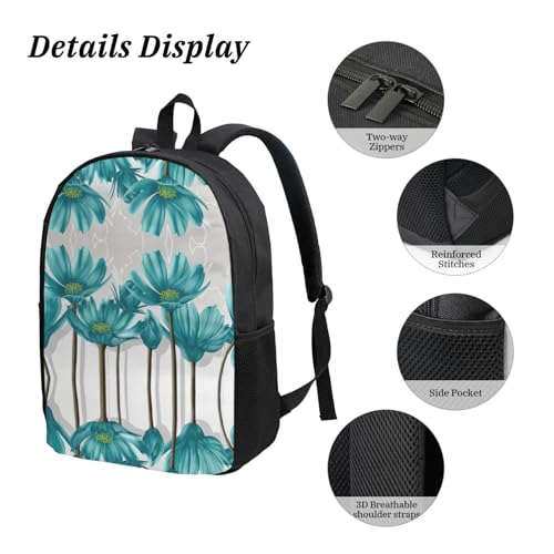 Mochila escolar ligera juvenil de flores con portameriendas y estuche negro 5