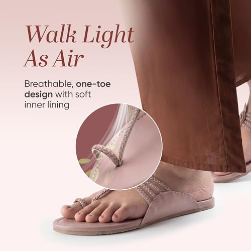 Image of Frido Women's Comfort Flat Sandals | Ethnic Style Slip-On | Super Soft Cushioned Sole, Padded Knit Upper, Breathable & Anti-Skid Zero-Drop | Available in Comfort Flat & Ethnic Kolhapuri style