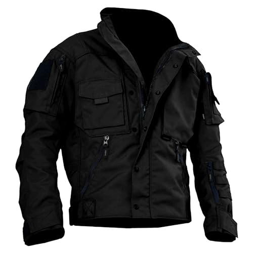 Men's Outdoor Cargo Tactical Jackets Multi-Pockets Stand Collar Military Jackets Lightweight Cotton Windbreaker