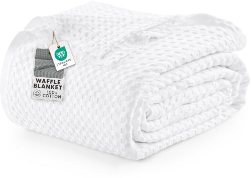 Image of Utopia Bedding 100% Cotton Waffle Blanket Big Size White, 120x120 Inch | Lightweight Breathable Cozy Summer Bed Blanket Home Decor Gift for Women and Men