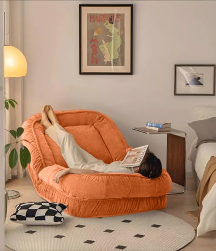 Image of 1 Seater Luxurious Human Dog Bed for People and Adults|Velvet Recliner Lounge Style Soft Human Dog Sofa with Plush Cushioning for Reading and Relaxation (Velvet Fabric, Orange)