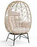 SWITTE Wicker Egg Chair Outdoor Indoor, Oversized Rattan Patio Lounge Chairs with Cushion for Backyard, Living Room, Steel Frame, 480lb Capacity-Cream