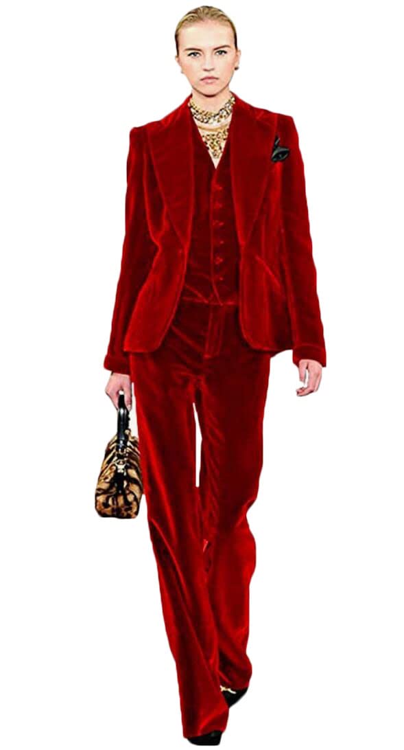 3 PC Velvet Women Suit Peak Lapel Blazer Vest Pants Slim Fit Business Suit Prom Suit Womens Pant
