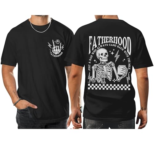 Just A Dad Who Always Came Back with The Milk T-Shirt - Fatherhood Tshirt - Fathers Day Shirts for Daddy - Skeleton Dads Shirt from Kids (Black-XL)