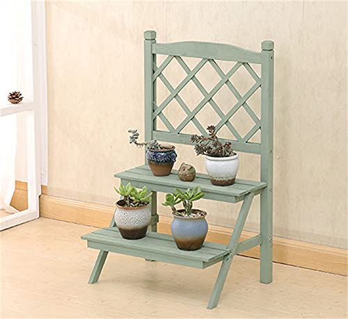 HOHOUNCSY 木製 2段 フラワースタンド ガーデニング/フラワー/園芸 ラック/棚 鉢植え スタンド 盆栽棚 軽量/頑丈 屋外/室内 (グリーン)