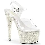  Pleaser Pearlize-708 sexy High Heels Gogo Sandaletten, Strass mit Perlen, Transparent-Weiss, 35-40