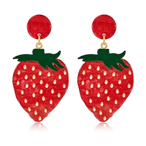 COORWEEL Cute Strawberry Acrylic Drop Earrings for Women Colorful Bohemian Fruit Dangle Earrings for Party Vacation Cover