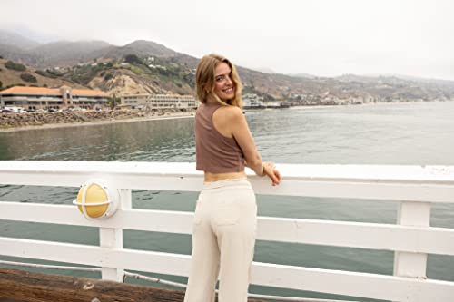 Cali1850 Women's Casual Linen Pants - Drawstring Smocked Waist Oceanside Lounge Beach Trousers With Pockets 7024Z-Lnn Oatmeal L #TOP5