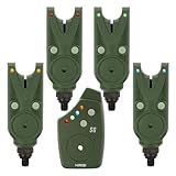 Hirisi Tackle Bissanzeiger Angeln, Wasserdichter Funk Bissanzeiger für Karpfen mit LED-Bissanzeiger, Einstellbarer Lautstärke und Tonhöhe, Empfindlichkeitseinstellung (FBA-S6-G-4)