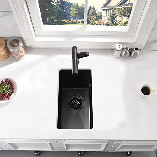 10 Inch Black Bar Sink, Black Undermount Bar Sink-Bokaiya 10X18 Inch Matte Black Stainless Steel Wet Bar Sink 16 Gauge Single Bowl Undermount Small Bar Sink With Bottom Grid #TOP2