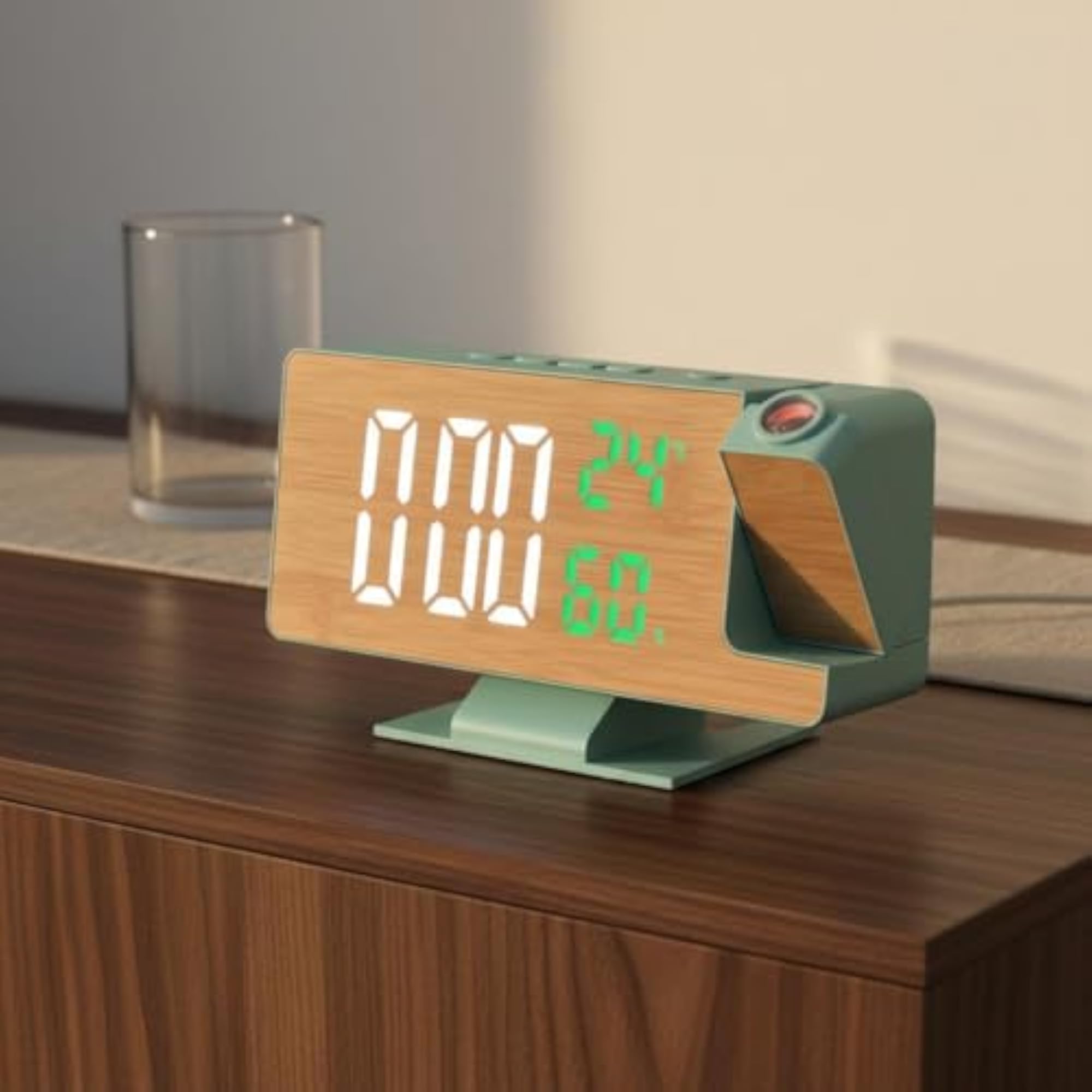 Temperature and Humidity Display Bamboo Pattern Projection Clock, Modern