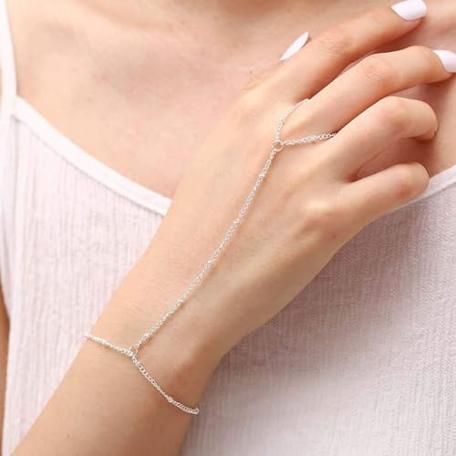 Image of Hand Chain Ring Bracelet for Women Dainty Gold Finger Chain Rhinestone Bracelet Trendy Simple Body Jewelry Gifts