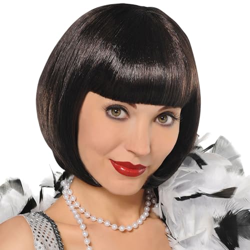 Black Flapper Wig Halloween Costume Accessory - One Size - Chic Synthetic Fiber, Perfect for 1920's Themed Parties & Gatsby Events - 1 Pc.