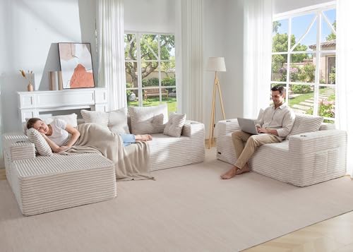 Image of MAXYOYO Modular Sectional Couch with L-Shape Chaise and Loveseat, Modern Boneless Couch for Living Room, Oversized Sofa with Deep Seat, No Assembly Required, Grayish Beige