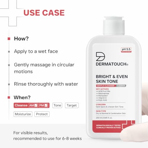 Image of DERMATOUCH Bright & Even Skin Tone Gentle Cleanser | Helps Reduce Dark Spots & Uneven Tone | pH 5.5 Daily Face Wash | 250ml