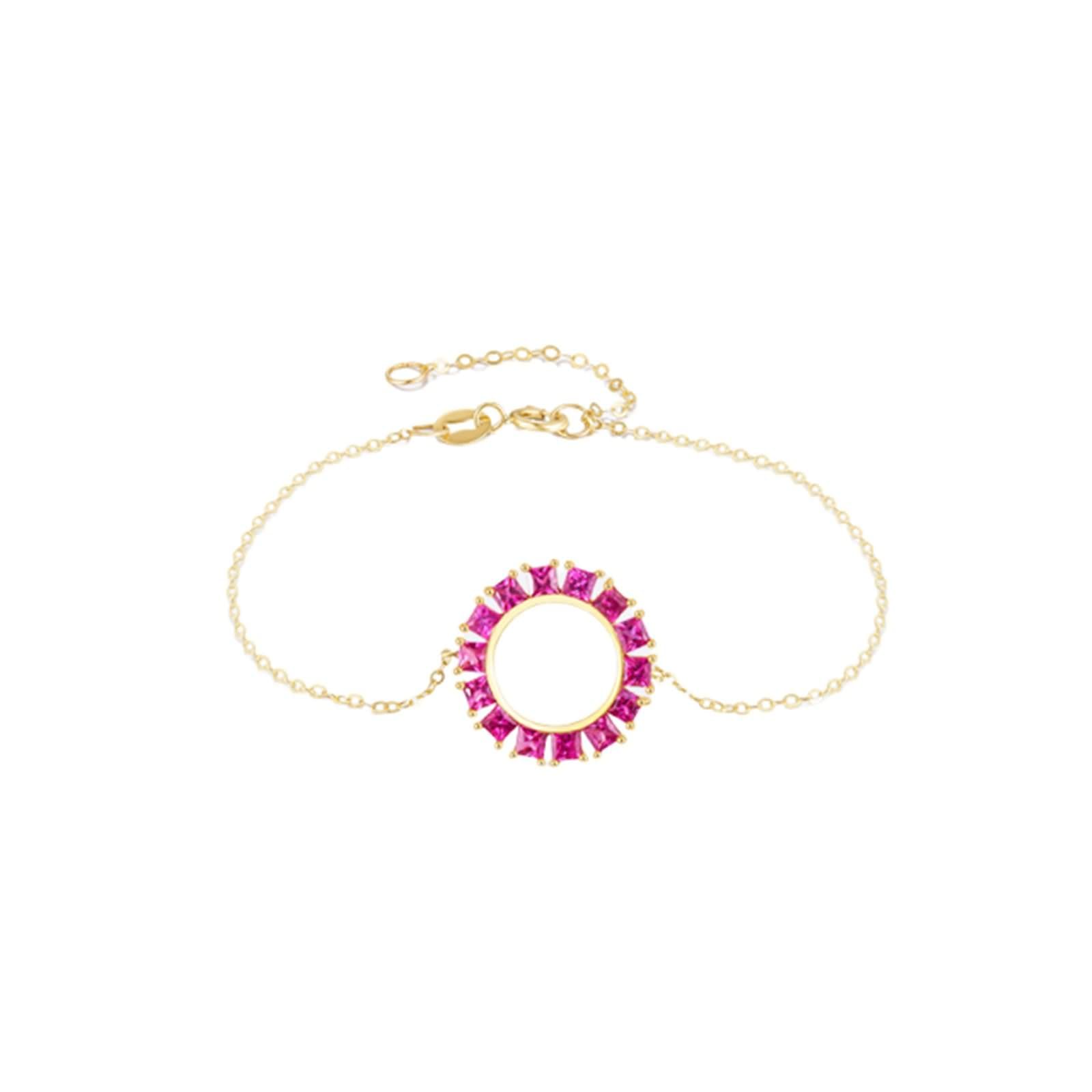 Pulseras Mujer Oro 9K / 14K / 18K, Redondo Hueco con Rubí, Cadena Extensible 16 CM + 5 CM, Pulsera para Ajustable Mujer Oro