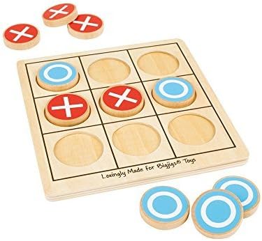 Bigjigs Toys Wooden Noughts and Crosses Game - Tic Tac Toe Game, Travel Games, Board Games For Families, Kids Games, Pocket Money Toys