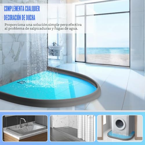 Miniatura 5 de Xiaozhifu Barrera Agua 2m, Barrera De Agua Para Ducha Autoadhesiva, Perfil Silicona Ducha, Barrera Agua Ducha Plegable Borde Plato Ducha Para Ducha, Baño, Cocina Gris 2 3cm