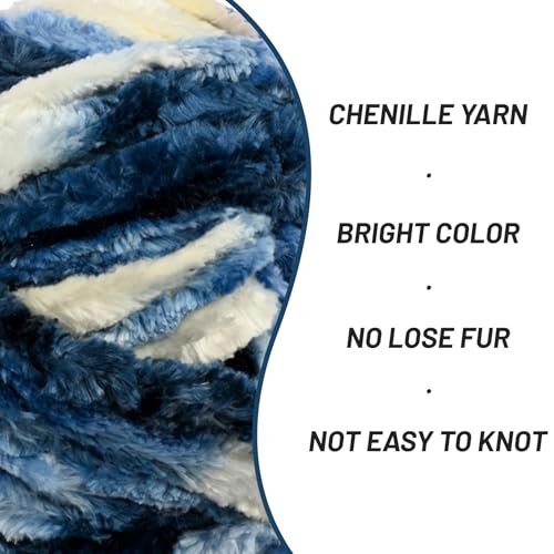 Image of Fuzzy Chunky Chenille Yarn for Crocheting,Soft Plush Yarn for Hand Knitting,Bulky 100 g(49.2 yd) Baby Blanket Yarn for Crocheting Amigurumi Yarns,Crochet Fluffy Velvet Yarn (Blue-White)
