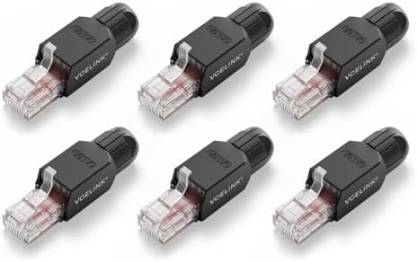 VCELINK Toolless RJ45 Connector Cat6A, Field Termination, Reusable, 6 Pack