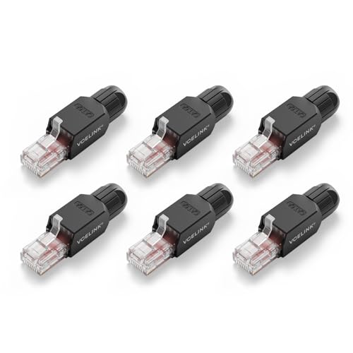 VCELINK RJ45 Connector Tool-Free, CAT6A Field Termination Plug, Gold Plated Modular Plug, UTP CAT6A Connector Toolless for 23 to 26 AWG Network Cable, 6 Pack, Black