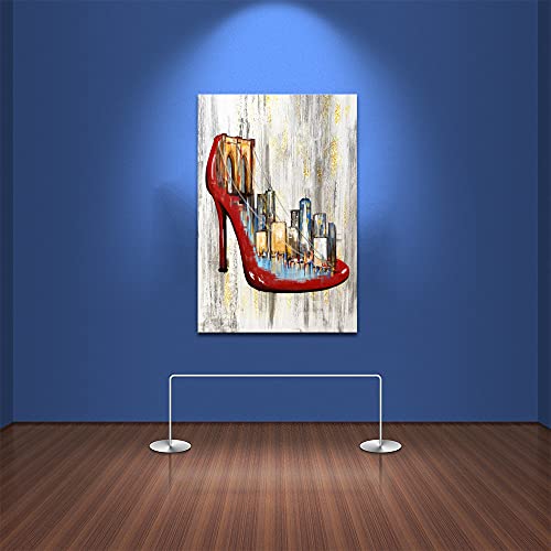 Derkymo New York City Canvas Wall Art Red High Heels Artwork Prints Contemporary Abstract Nyc Landscape Pictures For Home Decoration Giclee Artwork Stretched And Framed Ready To Hang 24"X36" #TOP3