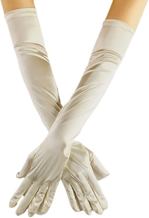Satin Gloves 4pairs 52CM Solid Color Satin Long Finger Mittens Women Evening Party