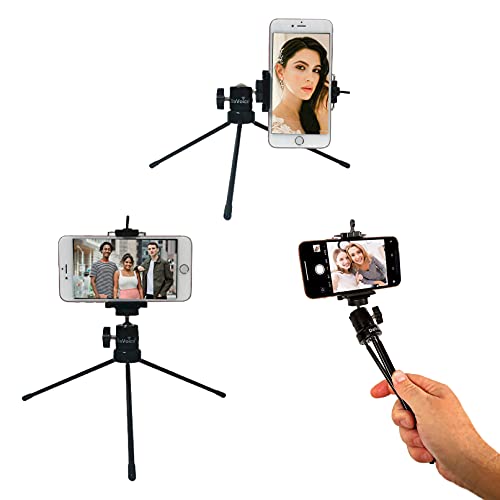 DaVoice Metal Tabletop Tripod with 360Â° Ball Head Camera Mount, Includes Cell Phone Adapter Clip Compatible with iPhone Samsung, Mini Desk Table Top Tripod Stand Holder for Video YouTube Selfie Stick