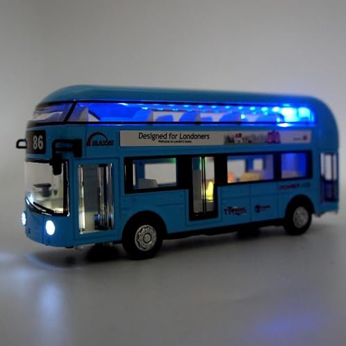 Image of DEOXY Diecast Double Decker Bus Toy for Kids Toy Bus with Light Sound Pull Back (6008 Blue)