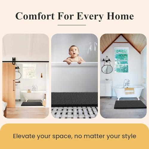 Image of MAYSHINE Plush Shaggy Chenille Bath Mat | Extra Soft, Super Absorbent, Non-Slip Bathroom Rug | Fluffy Microfiber, Area Rug Sets for Bathroom Floor, Kitchen, Living Room | 24 inchx17 inch | Shale Grey