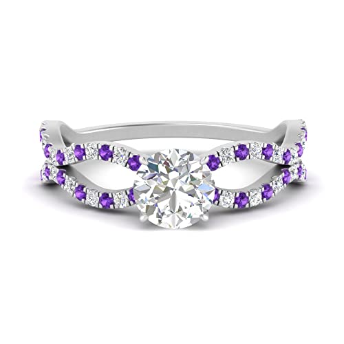 Image of 55Carat Choose Your Gemstone Pave Split Wave Diamond CZ Ring Sterling Silver Round Shape Split Shank Engagement Ring Everyday Jewelry Wedding Jewelry Handmade Gifts for Wife US Size 4 to 12