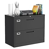 Letaya Metal Lateral File Cabinets with Lock,2 Drawer Steel Wide Filing Organization Storage Cabinets,Home Office Furniture for Hanging Files Letter/Legal/F4 Size (Blcak-2 Drawer)