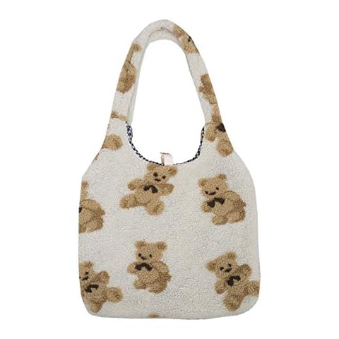 Mcbbigxw Women Girls Cute Bear Plush Shoulder Bag Large Tote Handbag Purse Faux Fur Shopping Dating Bag Cover