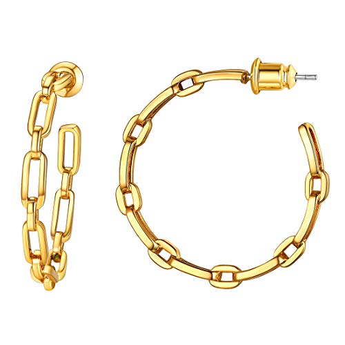 U7 Paperclip Earrings Womens 18K Gold Plated Chain Link Hoops 30Mm Chunky Hoop Earrings With Surgical Post #TOP10
