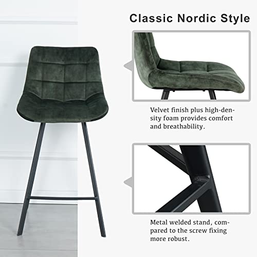 Zkjolmn Velvet Bar Stools Set Of 2, Counter Height Chair Mid Century Modern Upholstered Bar Chairs With Back, Armless Dining Chairs Pub Stools For Bar/Kitchen/Restaurant/Dining (Retro Green) #TOP5